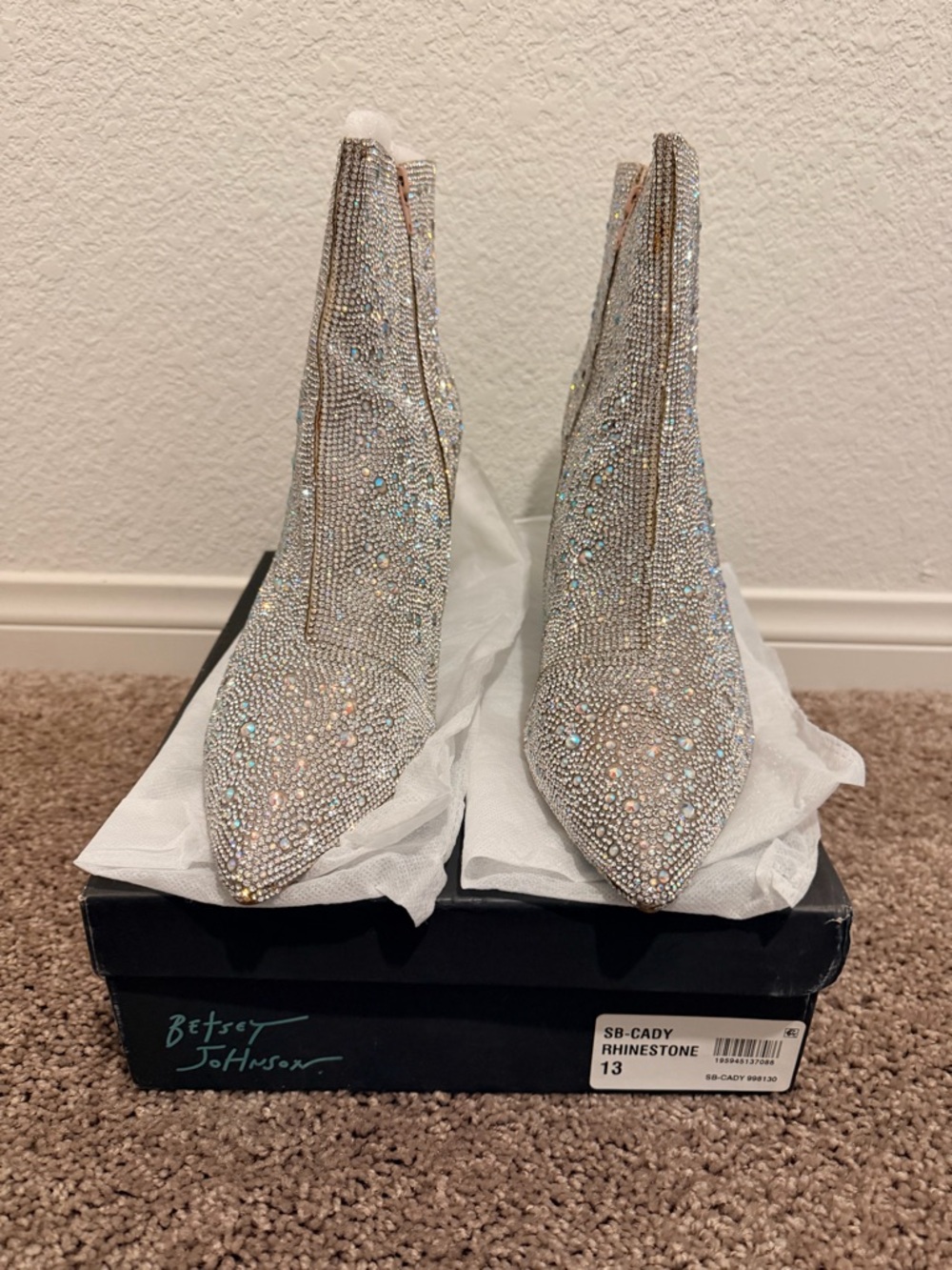 Betsey Johnson Silver Crystal Pointed-Toe Ankle Booties